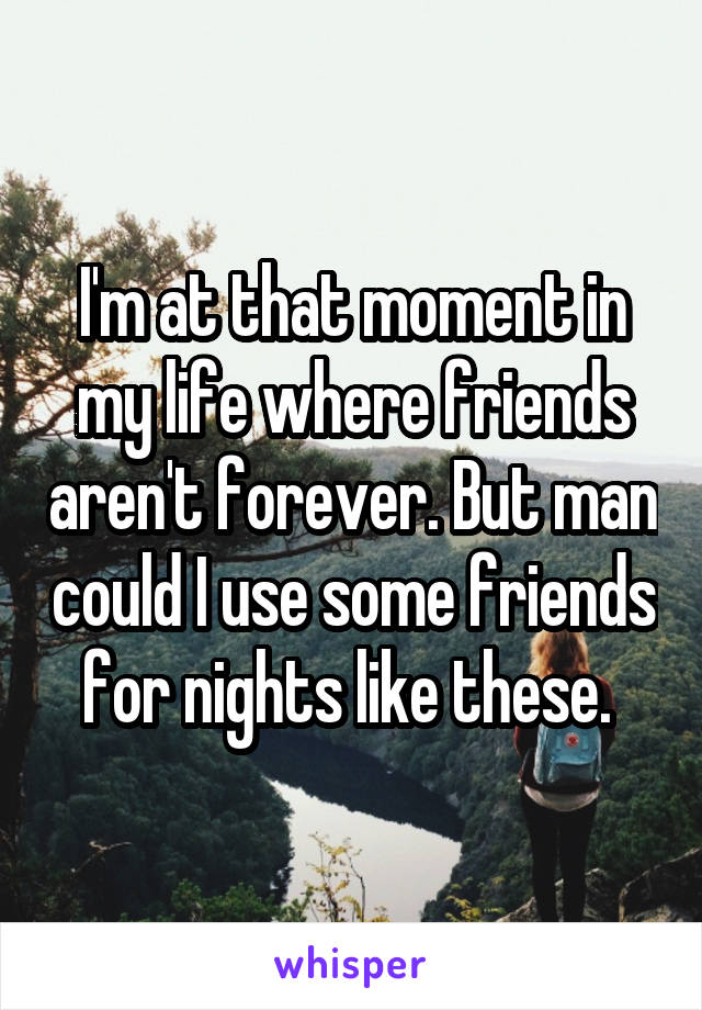 I'm at that moment in my life where friends aren't forever. But man could I use some friends for nights like these. 