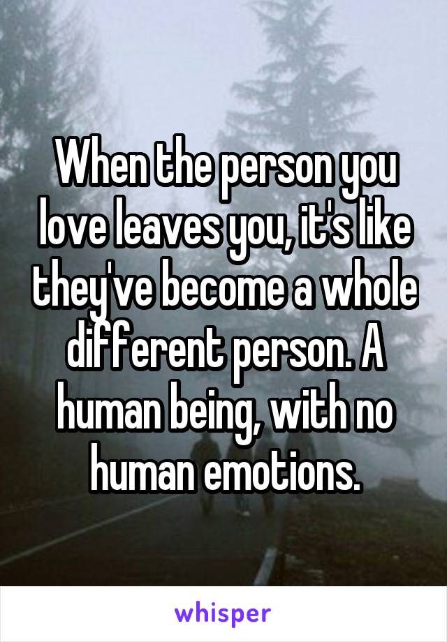 When the person you love leaves you, it's like they've become a whole different person. A human being, with no human emotions.