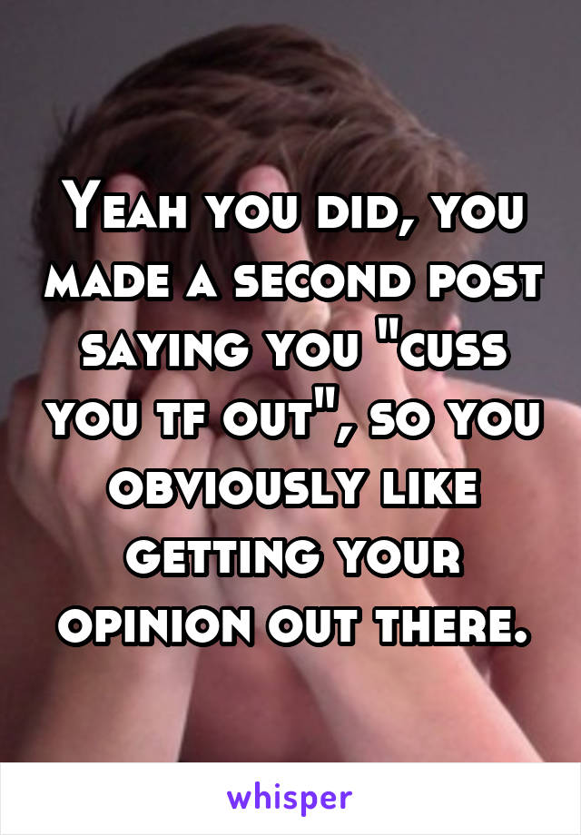 Yeah you did, you made a second post saying you "cuss you tf out", so you obviously like getting your opinion out there.