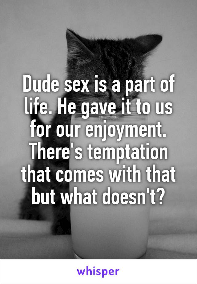 Dude sex is a part of life. He gave it to us for our enjoyment. There's temptation that comes with that but what doesn't?