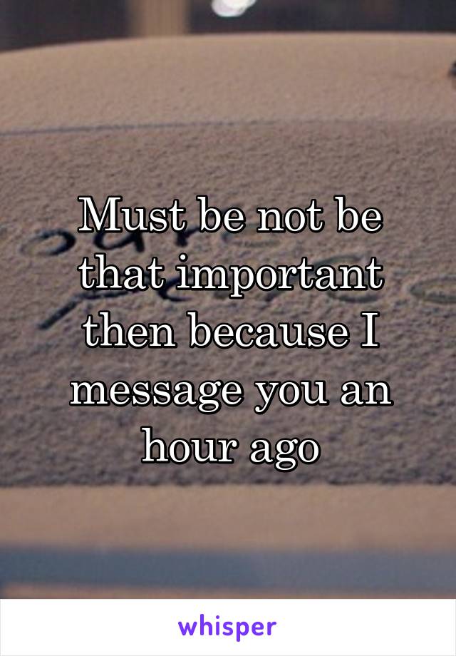 Must be not be that important then because I message you an hour ago