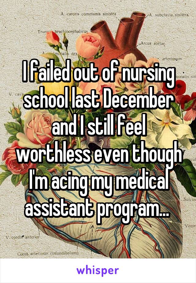 I failed out of nursing school last December and I still feel worthless even though I'm acing my medical assistant program... 