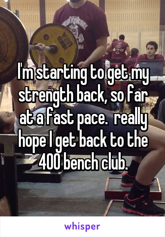 I'm starting to get my strength back, so far at a fast pace.  really hope I get back to the 400 bench club.