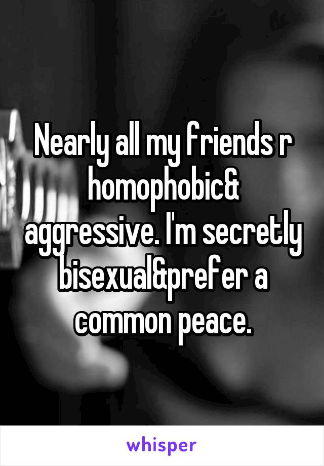 Nearly all my friends r homophobic& aggressive. I'm secretly bisexual&prefer a common peace.