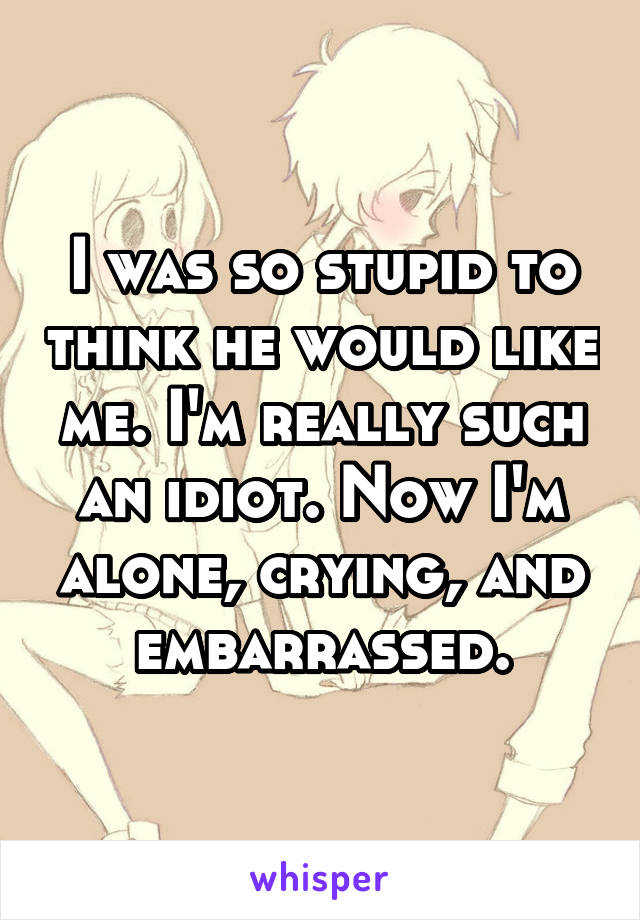 I was so stupid to think he would like me. I'm really such an idiot. Now I'm alone, crying, and embarrassed.