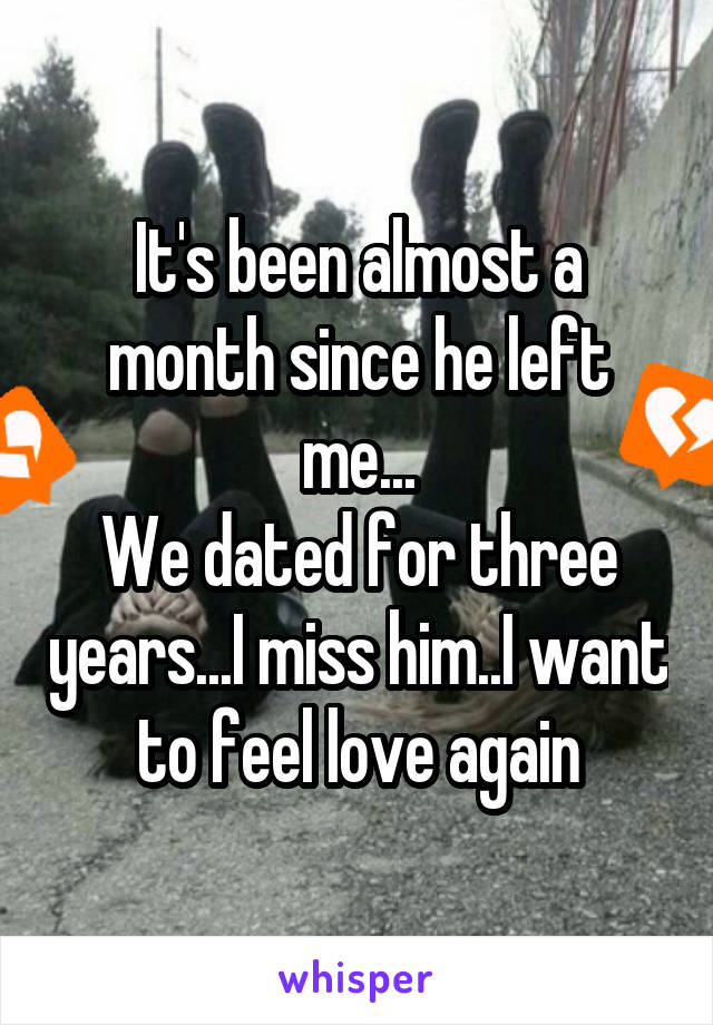 It's been almost a month since he left me...
We dated for three years...I miss him..I want to feel love again