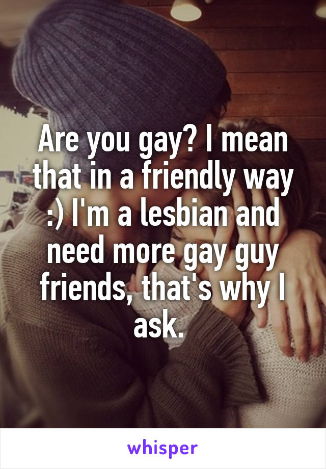 Are you gay? I mean that in a friendly way :) I'm a lesbian and need more gay guy friends, that's why I ask. 