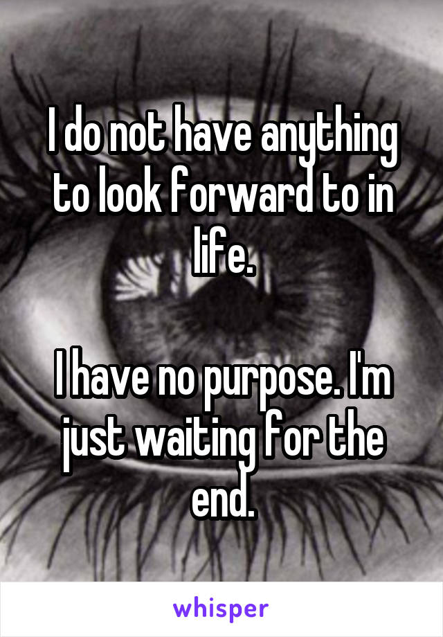 I do not have anything to look forward to in life.

I have no purpose. I'm just waiting for the end.