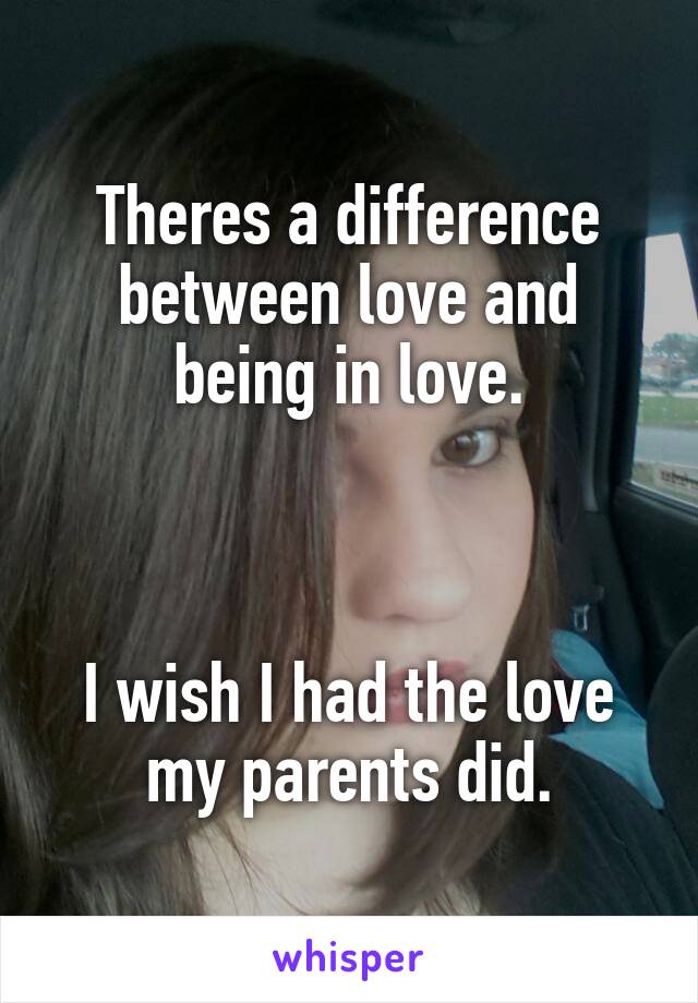 Theres a difference between love and being in love.



I wish I had the love my parents did.