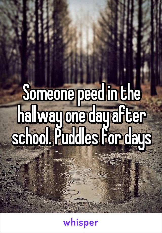 Someone peed in the hallway one day after school. Puddles for days
