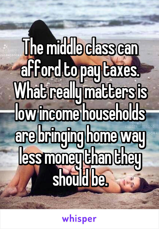 The middle class can afford to pay taxes. What really matters is low income households are bringing home way less money than they should be.