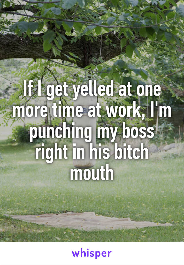 If I get yelled at one more time at work, I'm punching my boss right in his bitch mouth