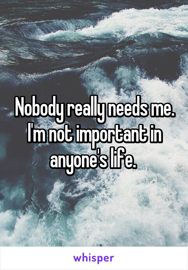 Nobody really needs me. I'm not important in anyone's life. 