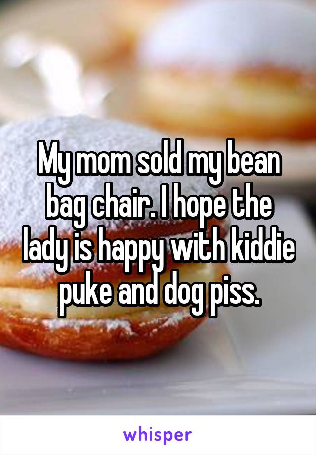 My mom sold my bean bag chair. I hope the lady is happy with kiddie puke and dog piss.