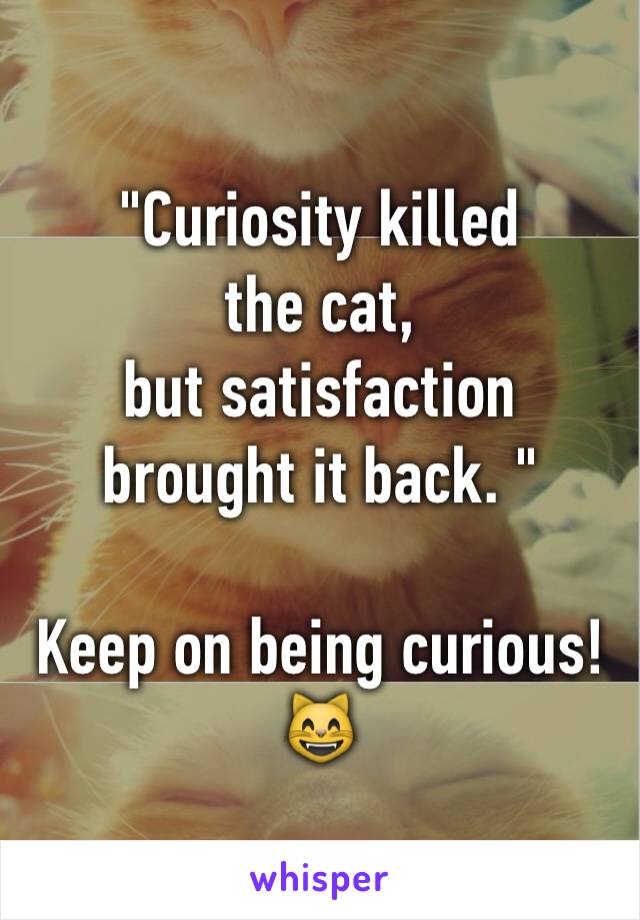 "Curiosity killed 
the cat, 
but satisfaction brought it back. "

Keep on being curious!
😸