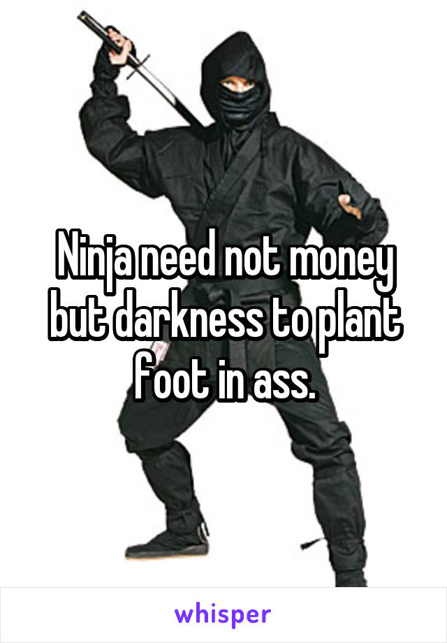 Ninja need not money but darkness to plant foot in ass.