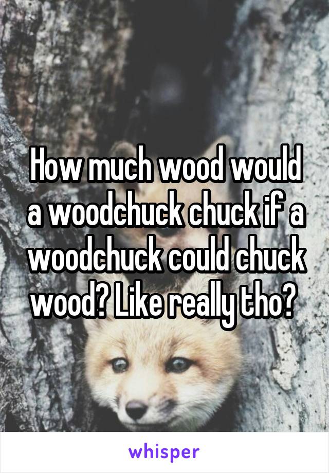 How much wood would a woodchuck chuck if a woodchuck could chuck wood? Like really tho? 