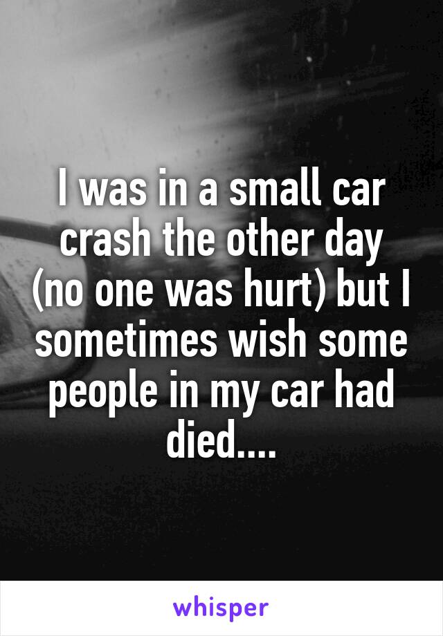 I was in a small car crash the other day (no one was hurt) but I sometimes wish some people in my car had died....