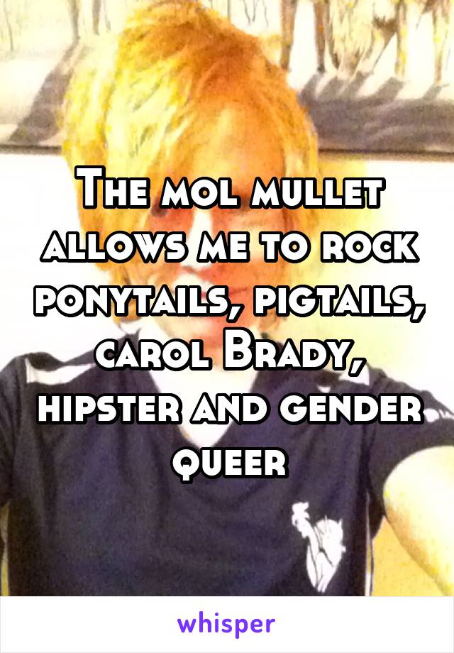 The mol mullet allows me to rock ponytails, pigtails, carol Brady, hipster and gender queer