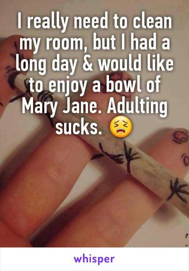 I really need to clean my room, but I had a long day & would like to enjoy a bowl of Mary Jane. Adulting sucks. 😣
