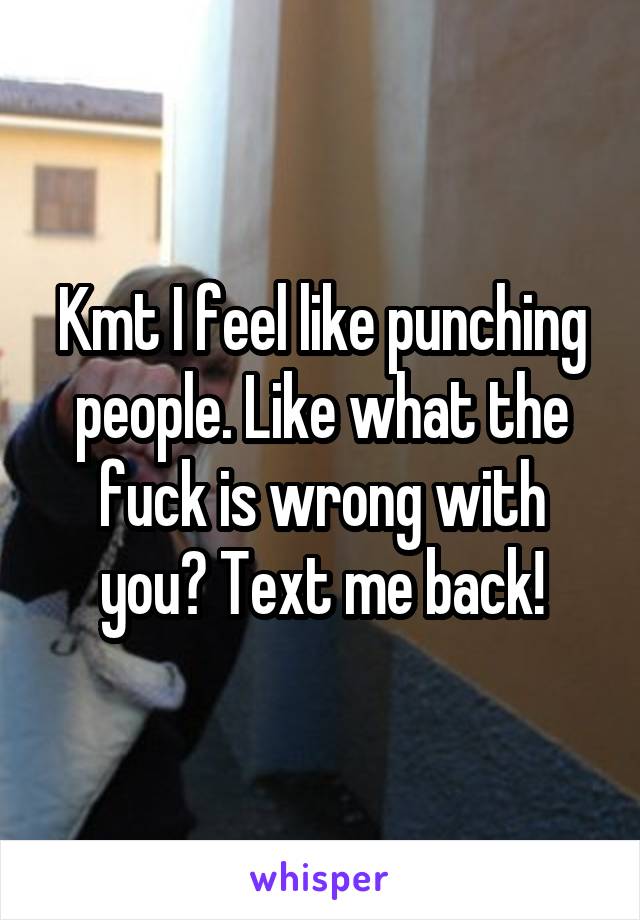 Kmt I feel like punching people. Like what the fuck is wrong with you? Text me back!