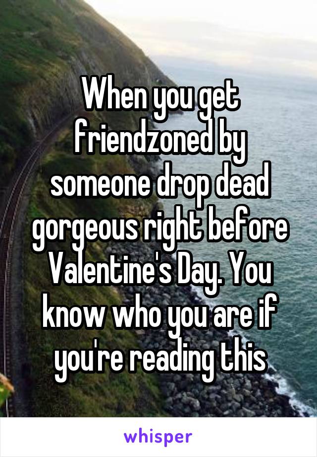 When you get friendzoned by someone drop dead gorgeous right before Valentine's Day. You know who you are if you're reading this