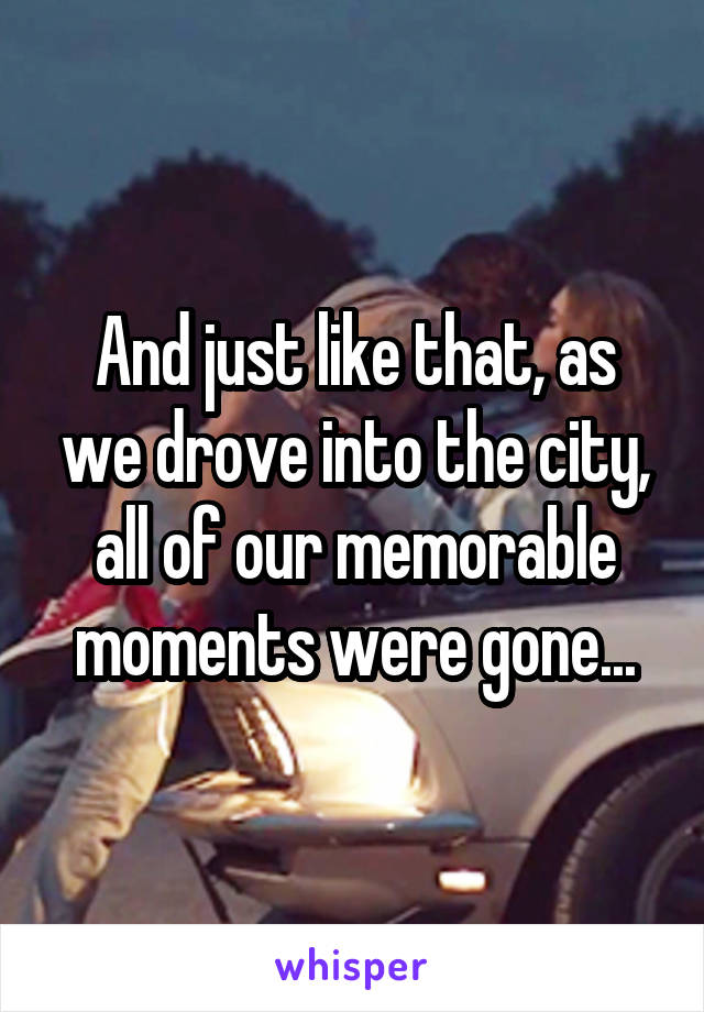 And just like that, as we drove into the city, all of our memorable moments were gone...