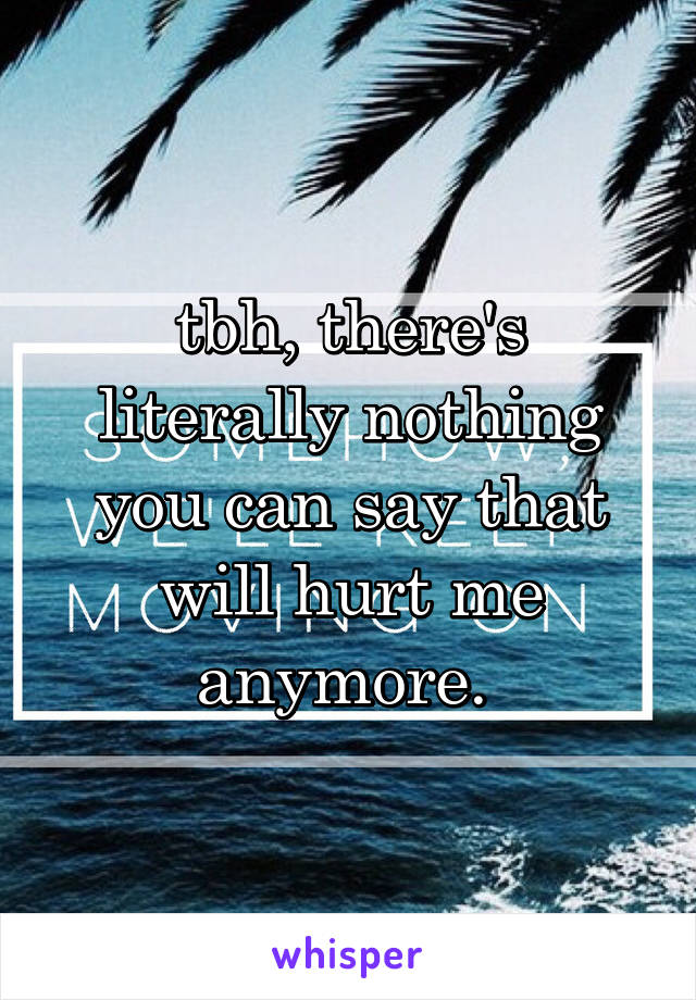 tbh, there's literally nothing you can say that will hurt me anymore. 