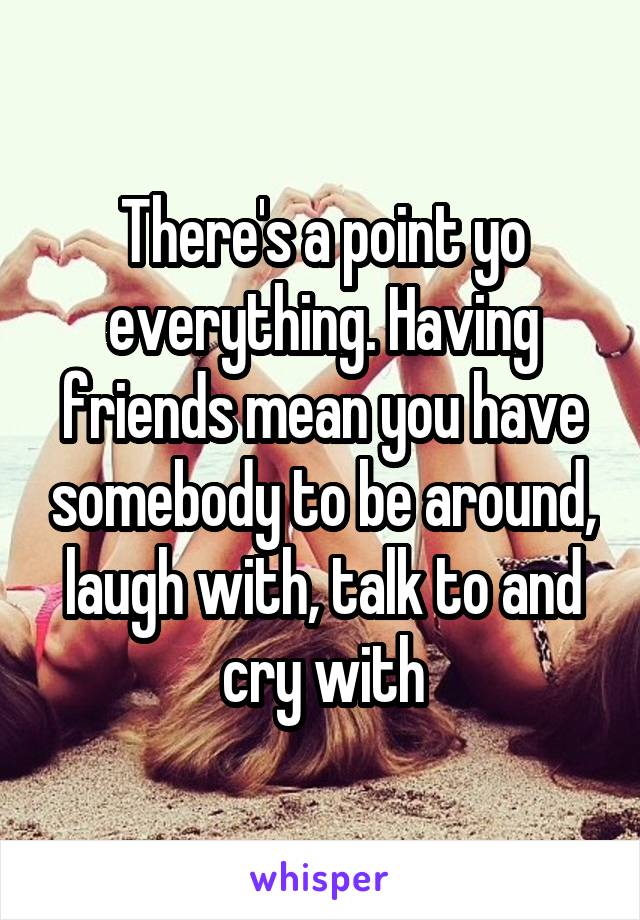 There's a point yo everything. Having friends mean you have somebody to be around, laugh with, talk to and cry with
