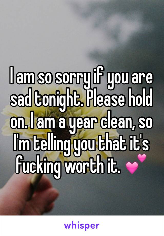 I am so sorry if you are sad tonight. Please hold on. I am a year clean, so I'm telling you that it's fucking worth it. 💕