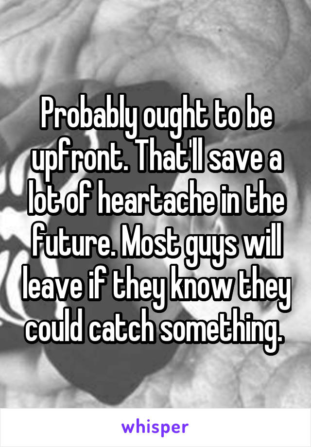 Probably ought to be upfront. That'll save a lot of heartache in the future. Most guys will leave if they know they could catch something. 