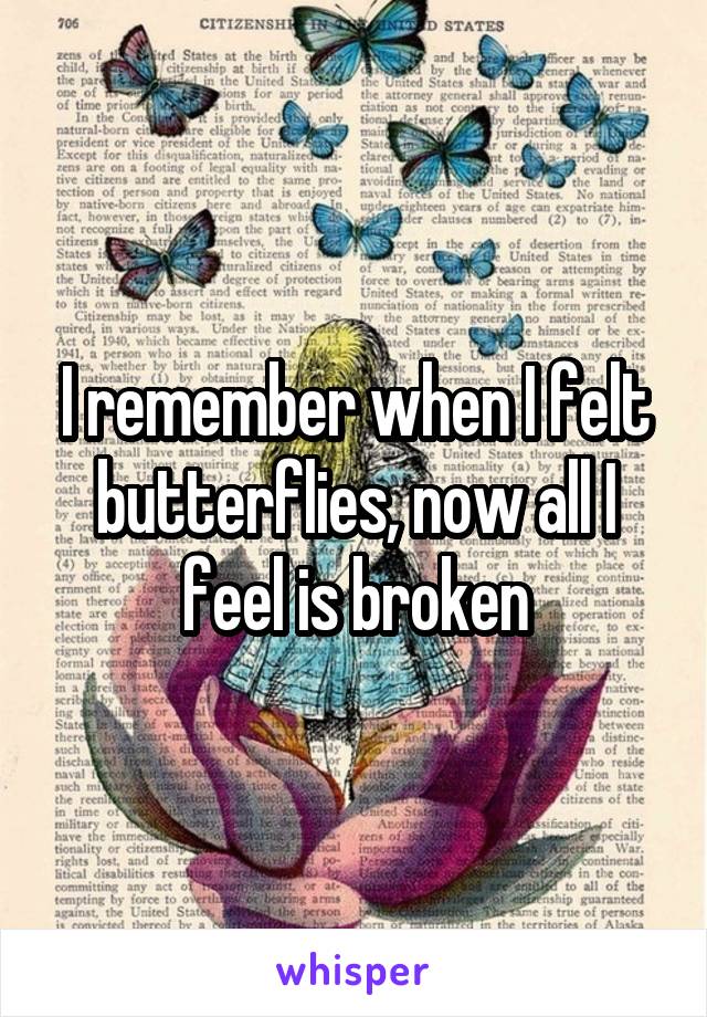 I remember when I felt butterflies, now all I feel is broken