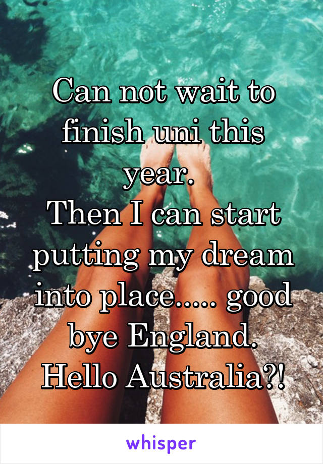 Can not wait to finish uni this year. 
Then I can start putting my dream into place..... good bye England.
Hello Australia?!