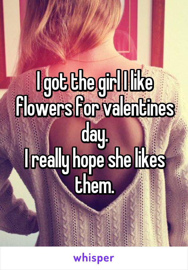I got the girl I like flowers for valentines day.
I really hope she likes them.