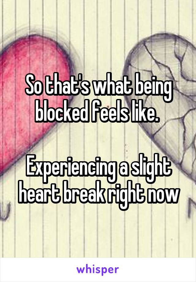 So that's what being blocked feels like. 

Experiencing a slight heart break right now