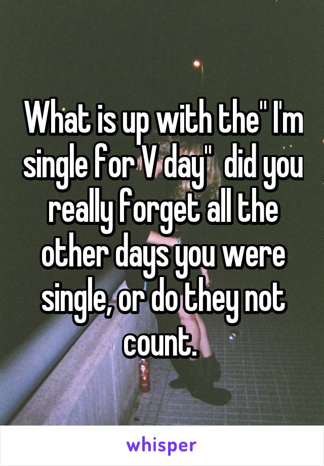 What is up with the" I'm single for V day"  did you really forget all the other days you were single, or do they not count. 
