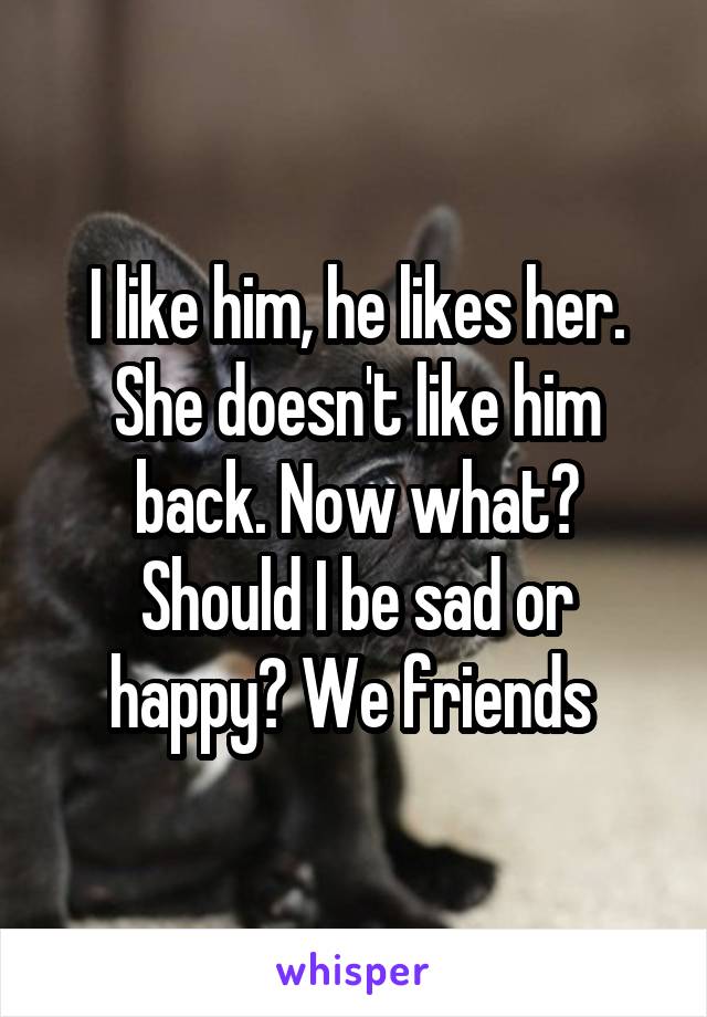 I like him, he likes her. She doesn't like him back. Now what? Should I be sad or happy? We friends 