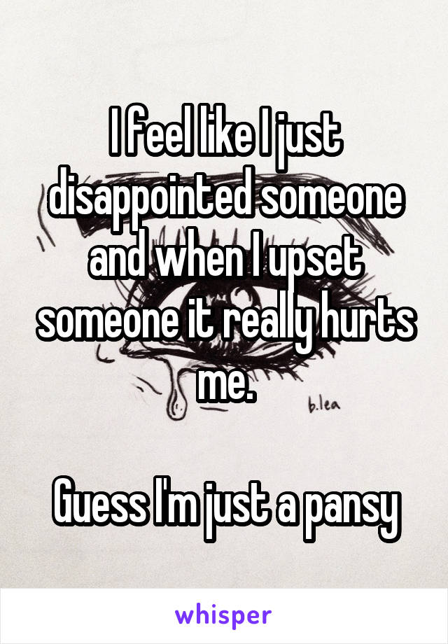 I feel like I just disappointed someone and when I upset someone it really hurts me.

Guess I'm just a pansy