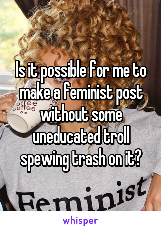 Is it possible for me to make a feminist post without some uneducated troll spewing trash on it?