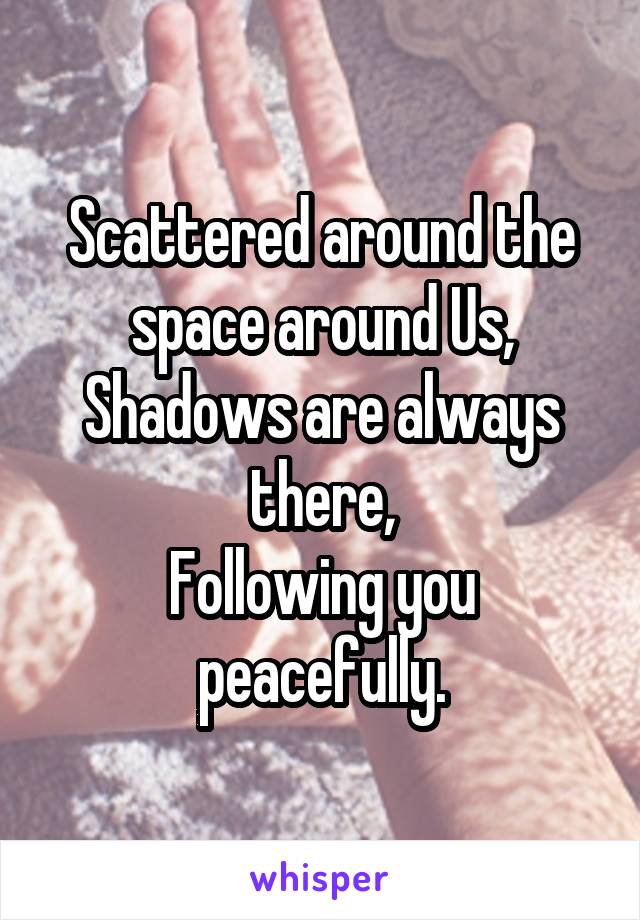 Scattered around the space around Us,
Shadows are always there,
Following you peacefully.