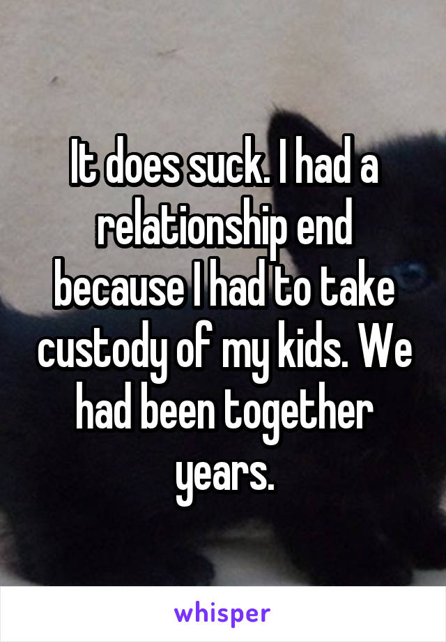 It does suck. I had a relationship end because I had to take custody of my kids. We had been together years.