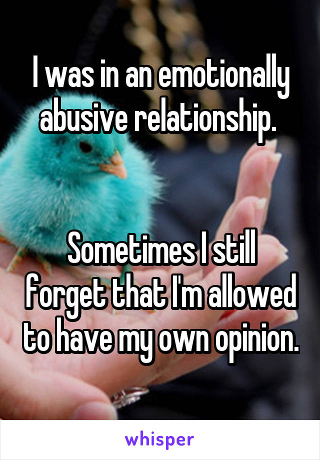 I was in an emotionally abusive relationship. 


Sometimes I still forget that I'm allowed to have my own opinion. 