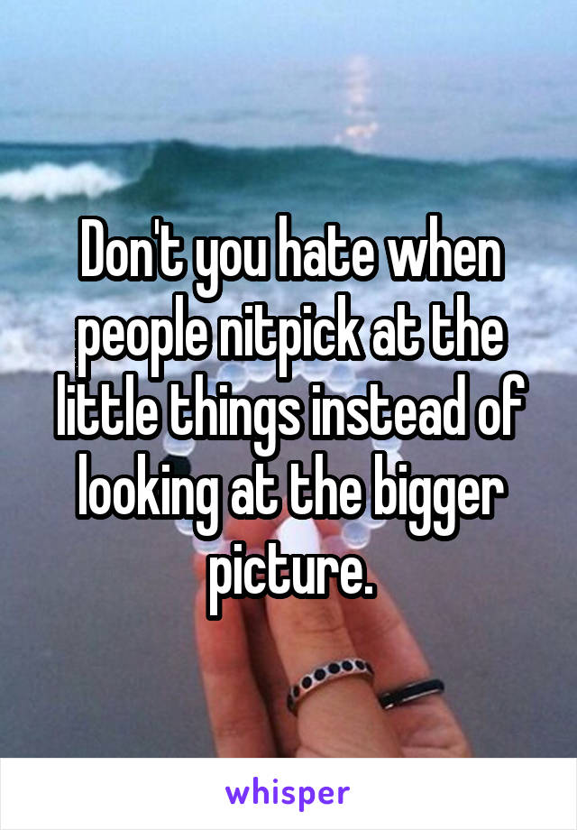 Don't you hate when people nitpick at the little things instead of looking at the bigger picture.