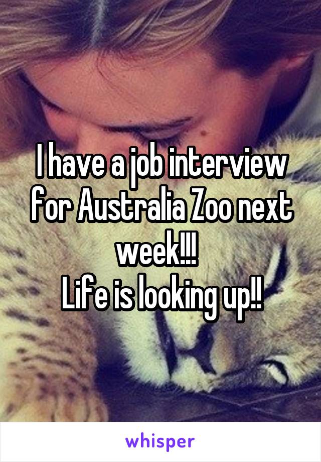 I have a job interview for Australia Zoo next week!!!  
Life is looking up!!
