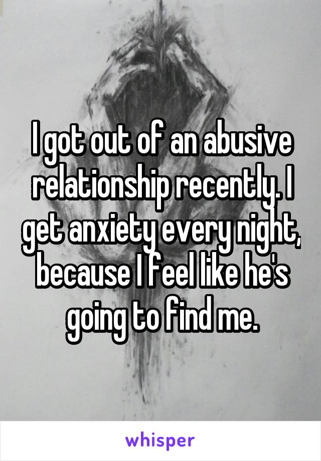 I got out of an abusive relationship recently. I get anxiety every night, because I feel like he's going to find me.