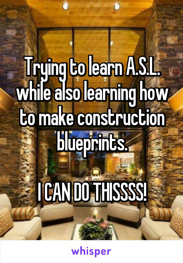 Trying to learn A.S.L. while also learning how to make construction blueprints.

I CAN DO THISSSS!