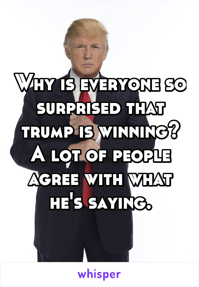 Why is everyone so surprised that trump is winning? A lot of people agree with what he's saying.