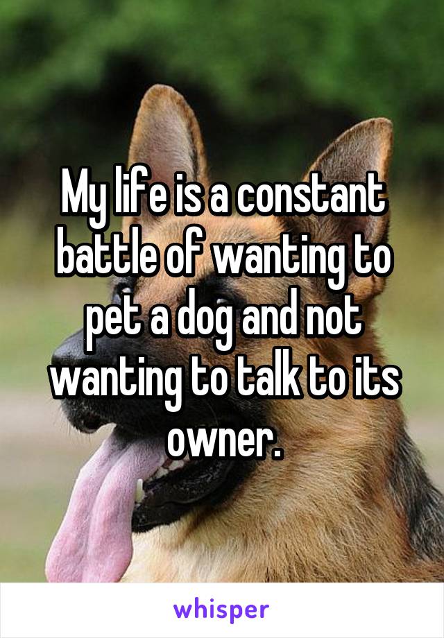 My life is a constant battle of wanting to pet a dog and not wanting to talk to its owner.