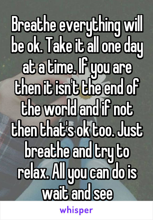 Breathe everything will be ok. Take it all one day at a time. If you are then it isn't the end of the world and if not then that's ok too. Just breathe and try to relax. All you can do is wait and see
