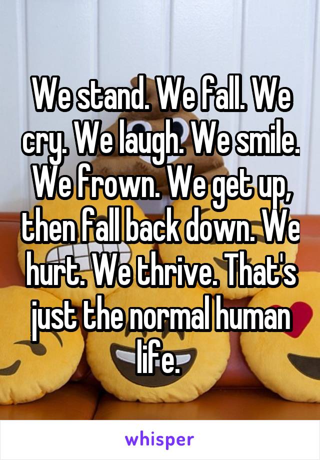 We stand. We fall. We cry. We laugh. We smile. We frown. We get up, then fall back down. We hurt. We thrive. That's just the normal human life. 